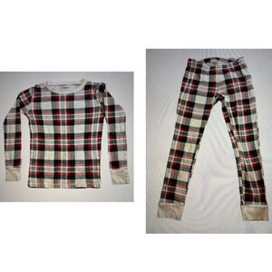 Old Navy Boys Christmas Pajamas White Red Plaid Jogger Style Stretch Knit Size M